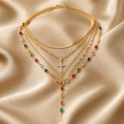 Juego de collar y pendientes de oro blanco con piedras multicolores
