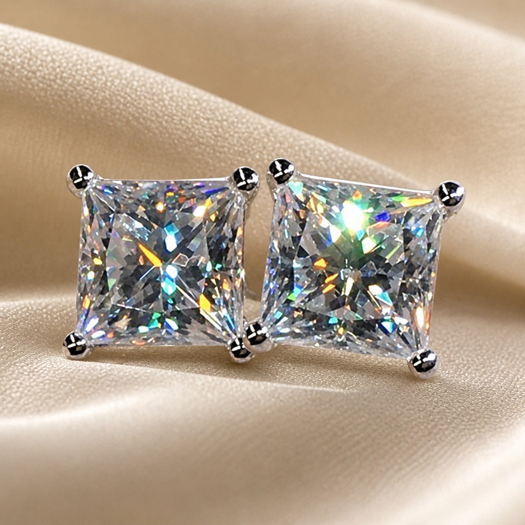 Pendientes brillantes de oro blanco con circonita