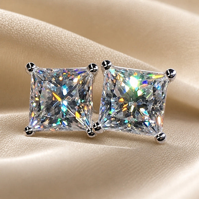 Pendientes brillantes de oro blanco con circonita