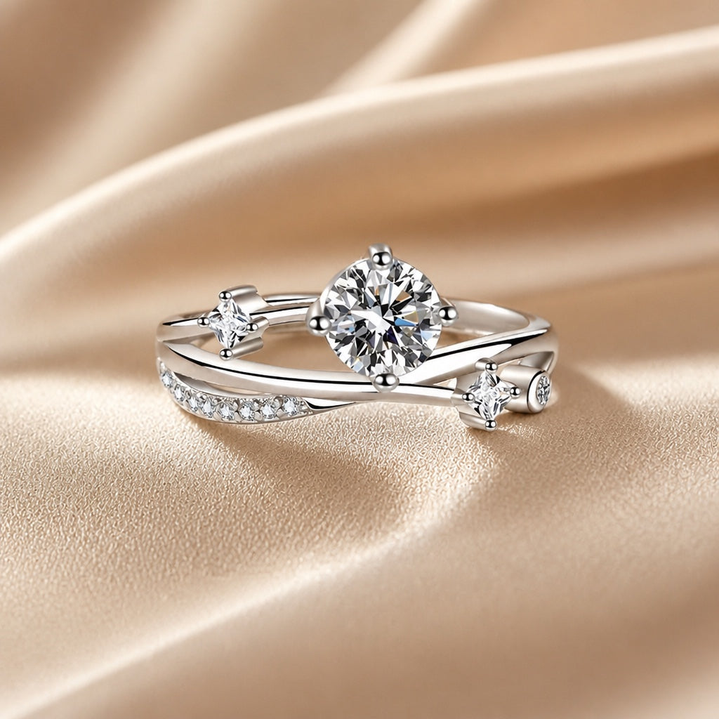 Anillo Cielo Estrellado de Oro Blanco con Circonita