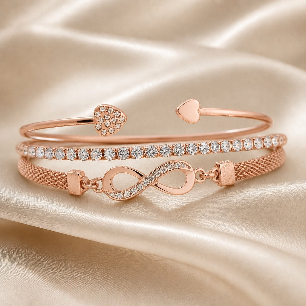Colección de pulseras con strass en oro blanco y motivo infinito
