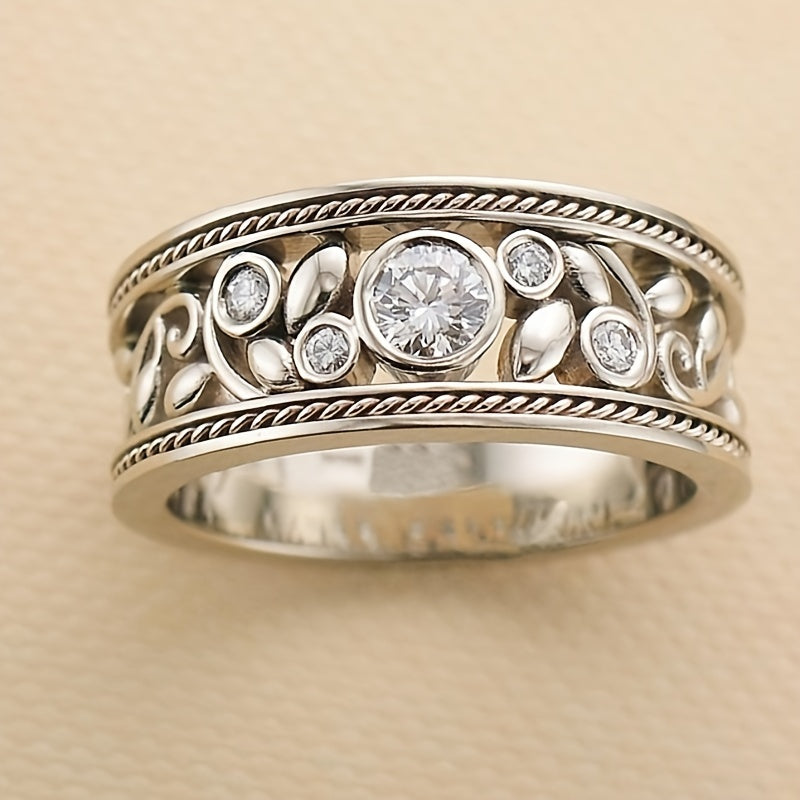 Elegante anillo de oro blanco con circonita