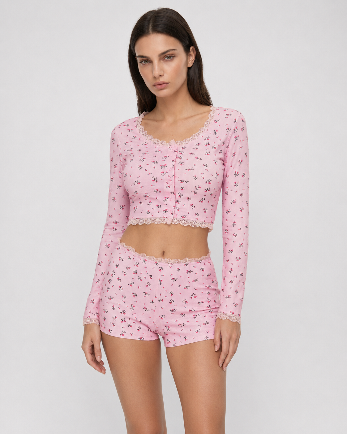 Conjunto de pijama floral estilo soft girl