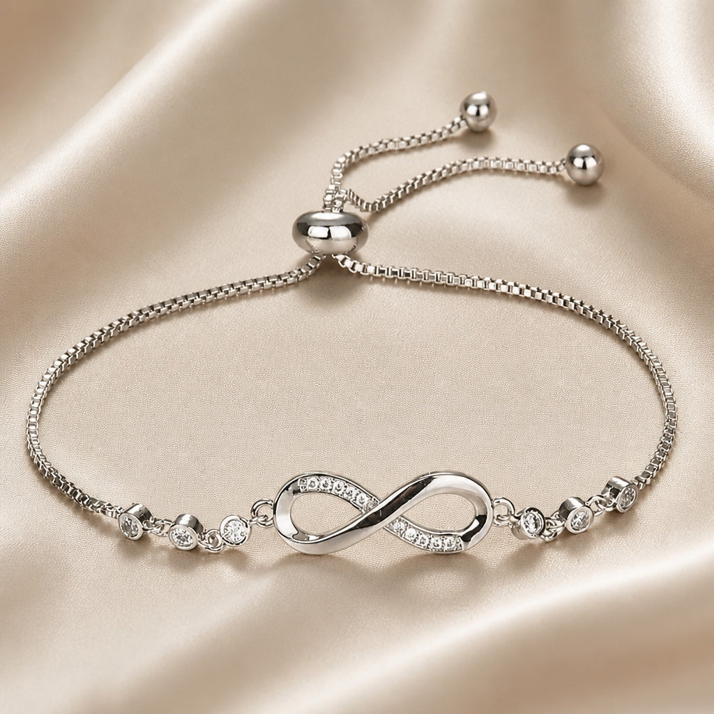 Pulsera deslizante con símbolo del infinito en oro blanco