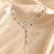 Juego de collar y pendientes de oro blanco con piedras multicolores