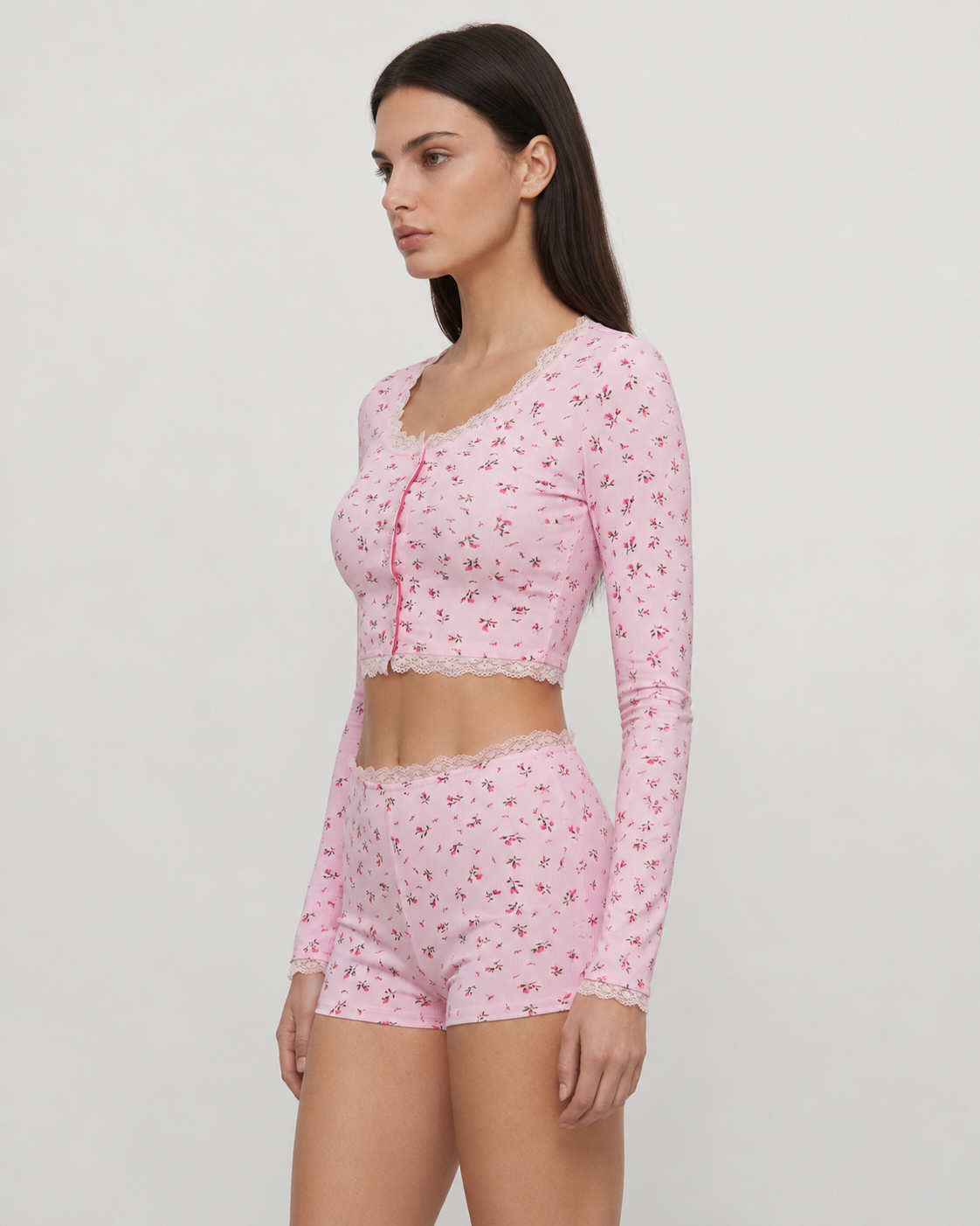 Conjunto de pijama floral estilo soft girl