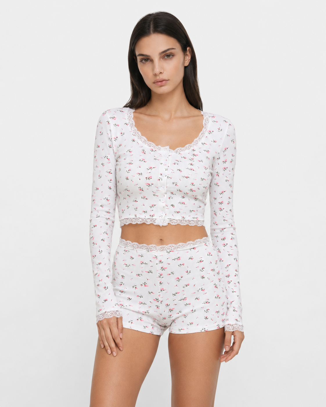 Conjunto de pijama floral estilo soft girl