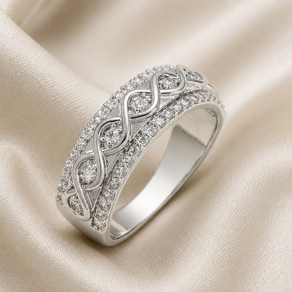 Anillo de oro blanco con doble fila de circonitas