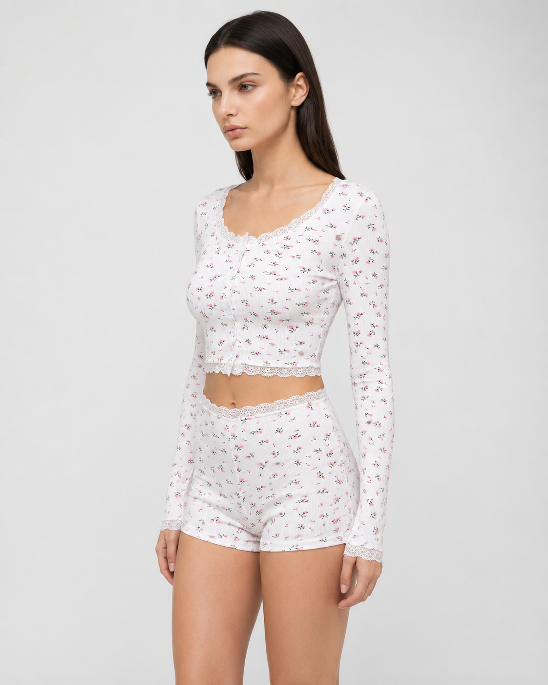 Conjunto de pijama floral estilo soft girl