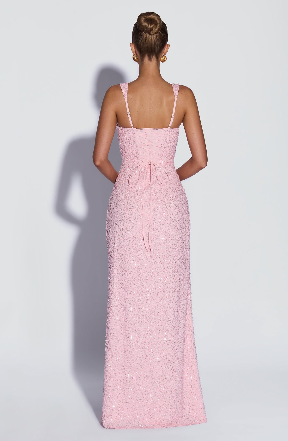 Vestido largo Calanthe - Rosa empolvado con purpurina