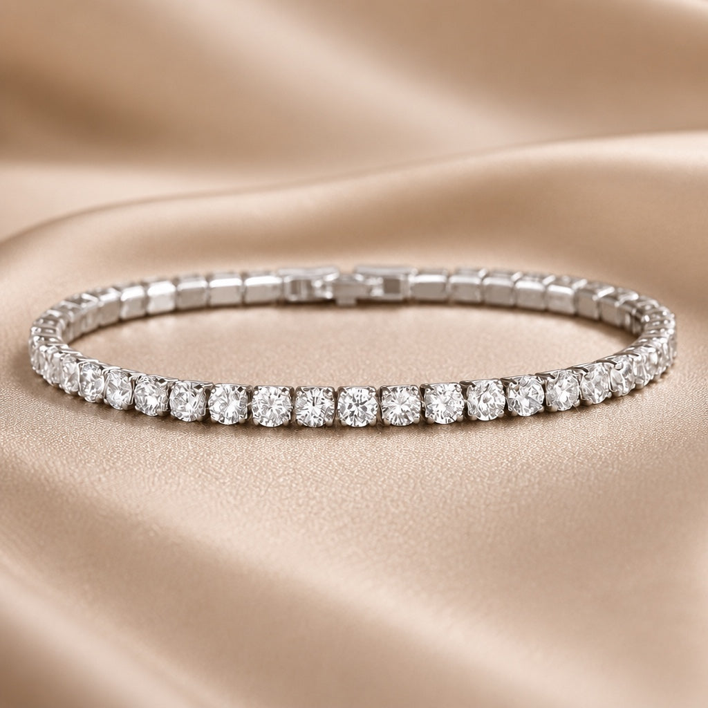 Pulsera tennis de oro blanco y cristales