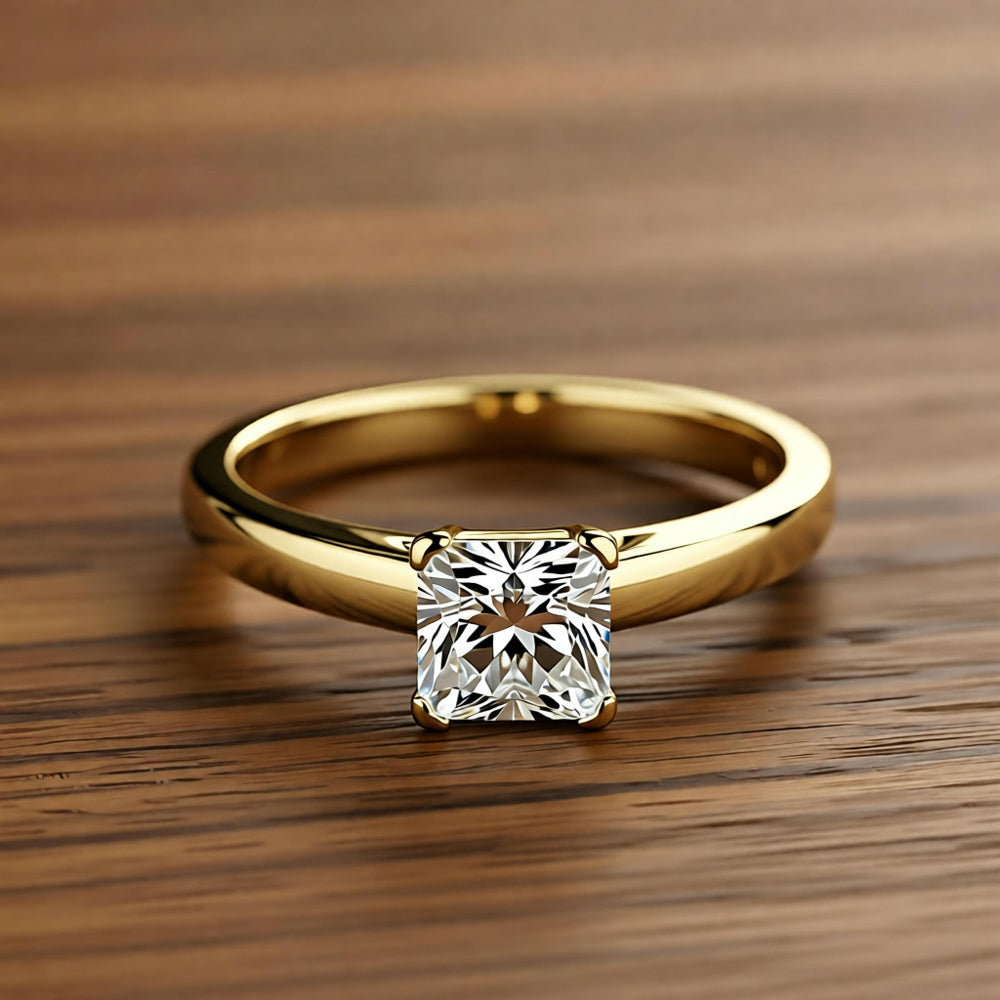 Anillo cuadrado de cristal y oro blanco
