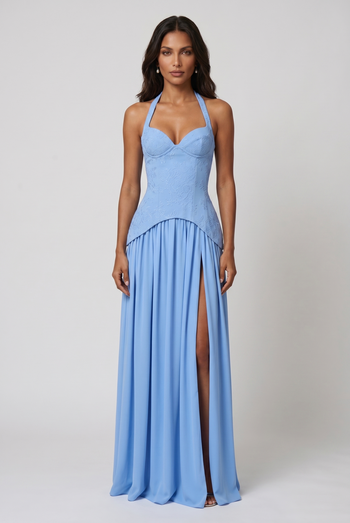 Vestido largo Almira - Azul empolvado