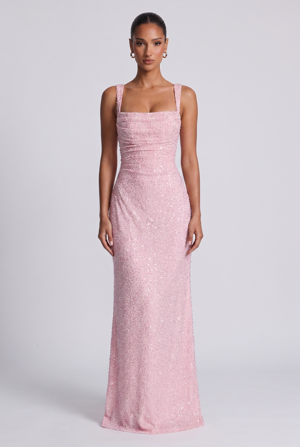 Vestido largo Calanthe - Rosa empolvado con purpurina