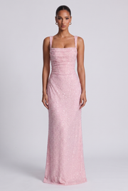 Vestido largo Calanthe - Rosa empolvado con purpurina