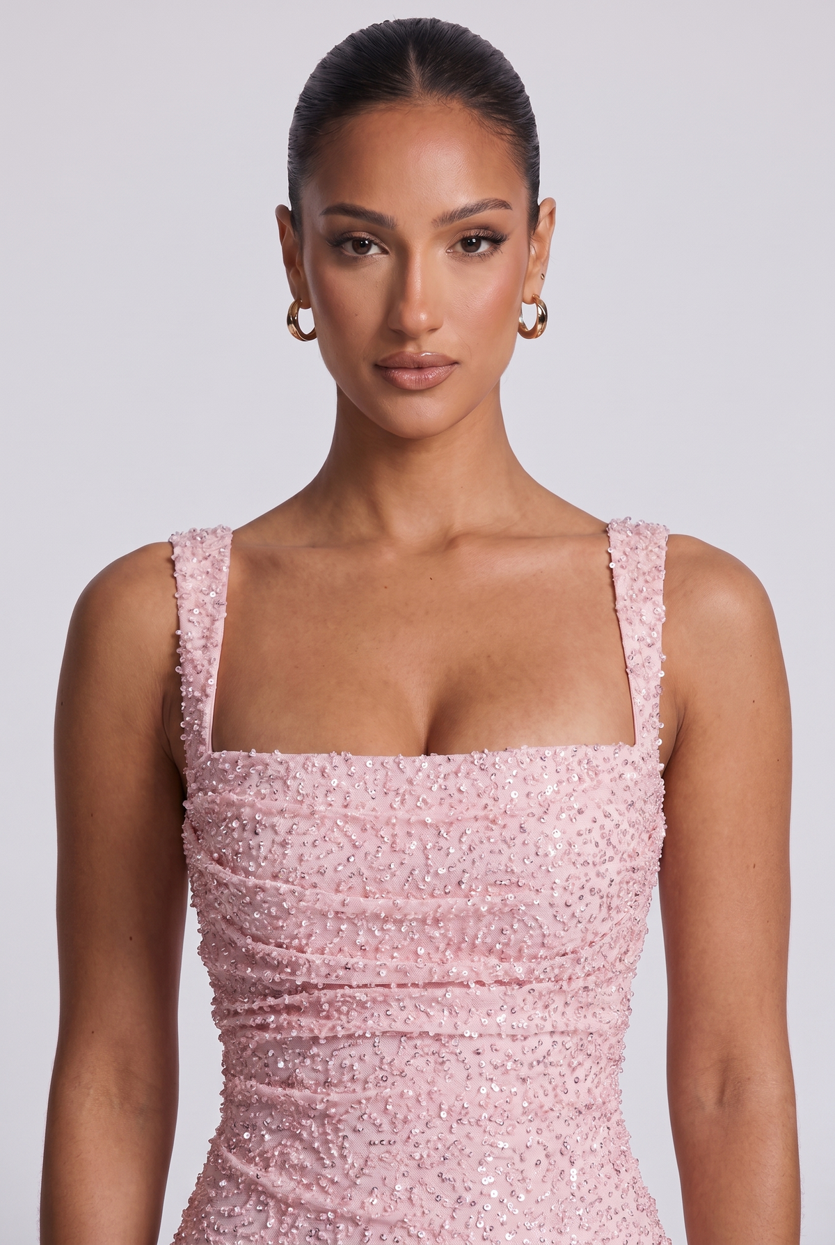 Vestido largo Calanthe - Rosa empolvado con purpurina