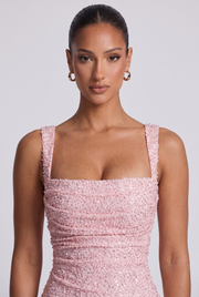Vestido largo Calanthe - Rosa empolvado con purpurina