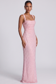 Vestido largo Calanthe - Rosa empolvado con purpurina
