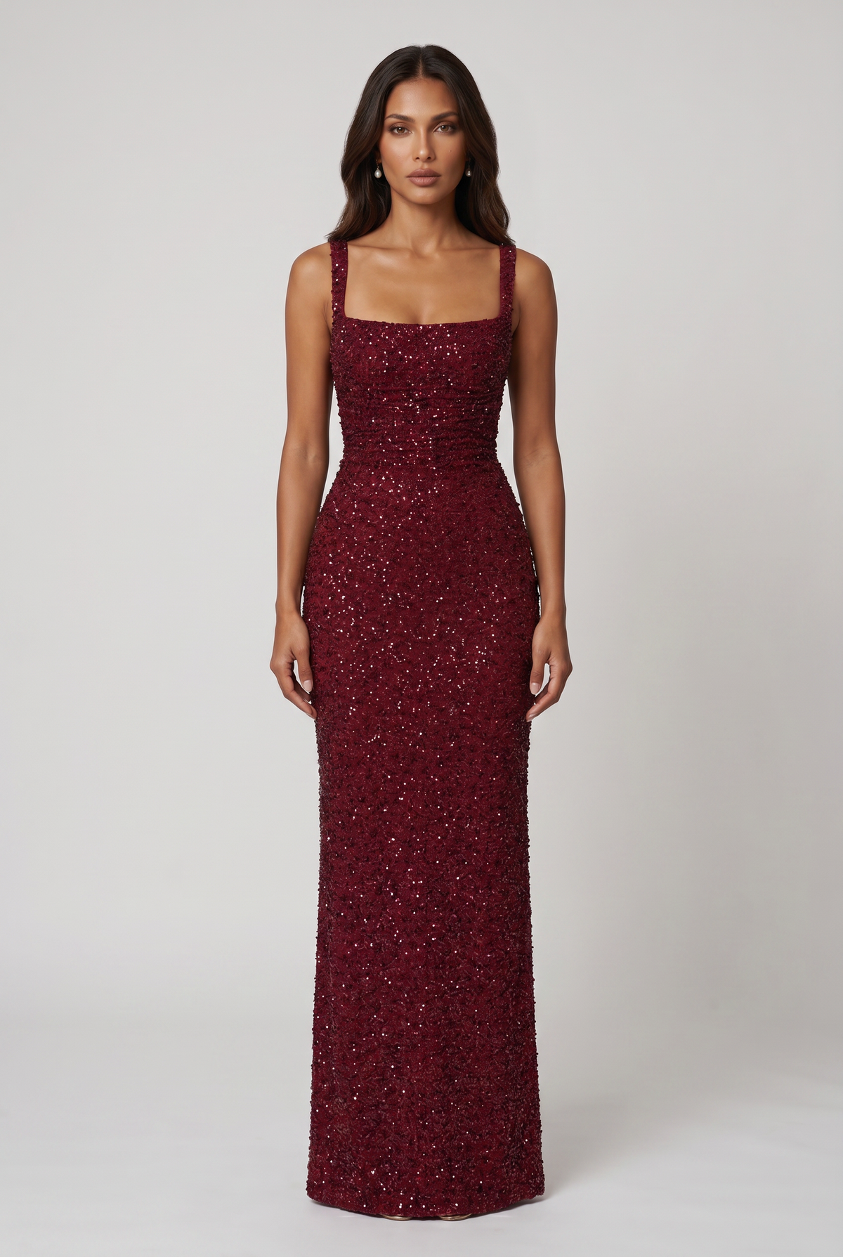 Vestido largo Calanthe - Burdeos con purpurina