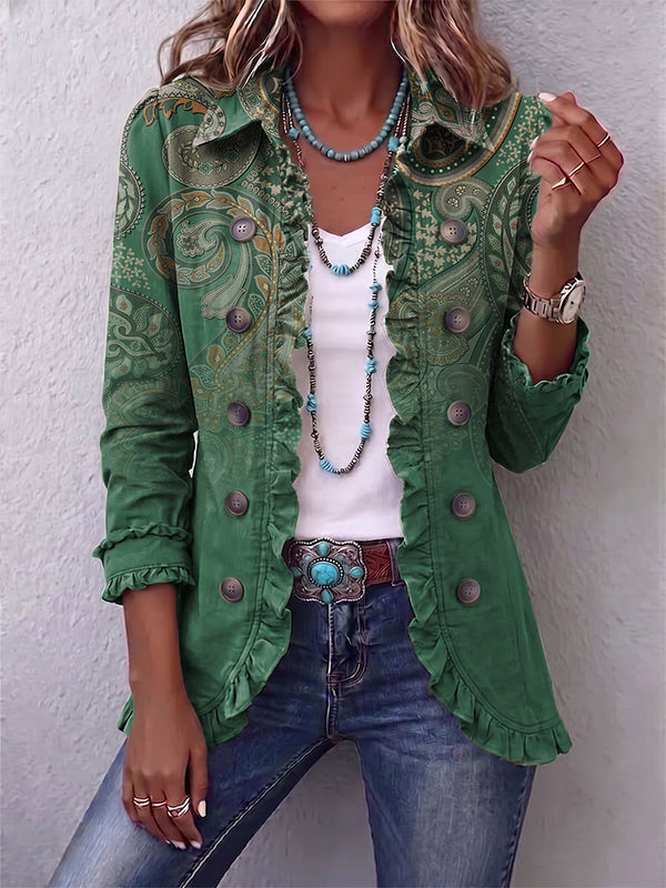 Jacinta | Chaqueta verde de cachemira con volantes