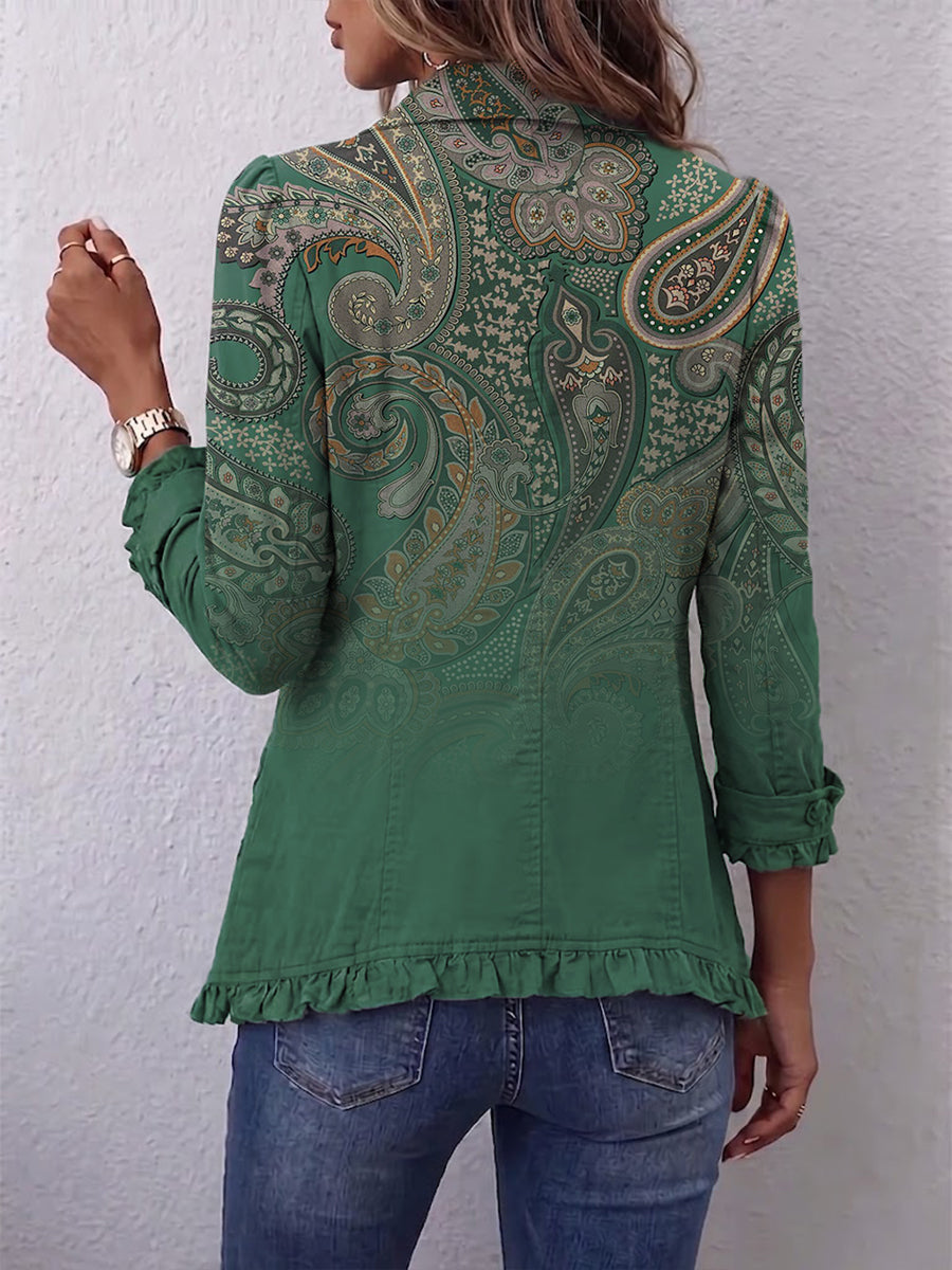 Jacinta | Chaqueta verde de cachemira con volantes
