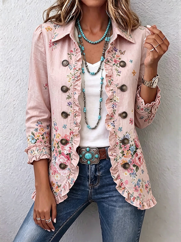 Araceli | Chaqueta floral con volantes y botones