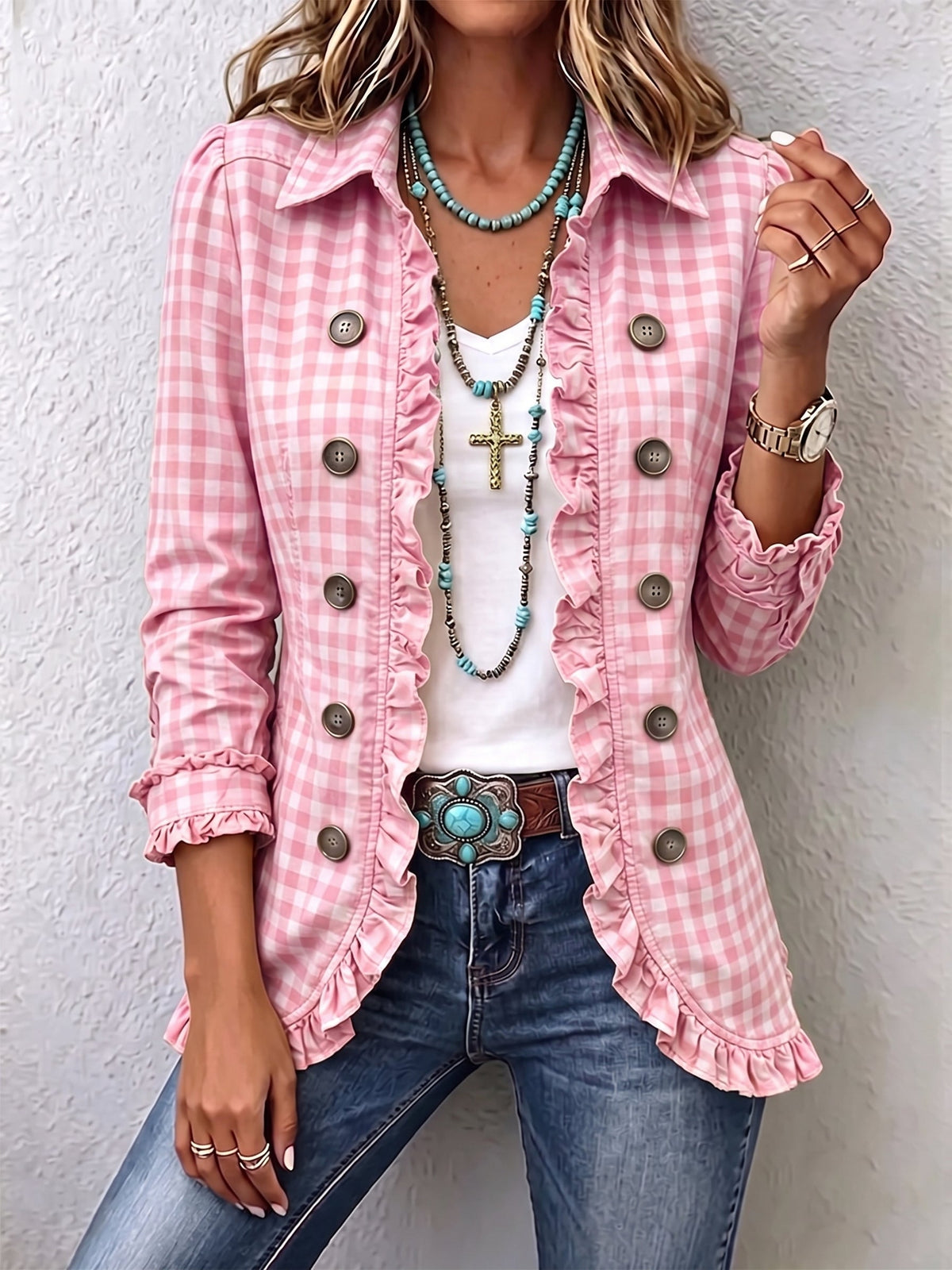 Purificación | Chaqueta de cuadros vichy con volantes