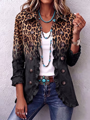 Sabina | Blazer negro de leopardo con volantes