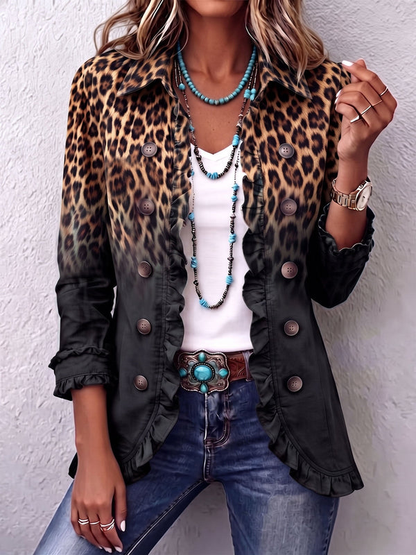 Sabina | Blazer negro de leopardo con volantes