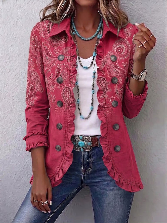 Adoración | Chaqueta de cachemir rosa con volantes