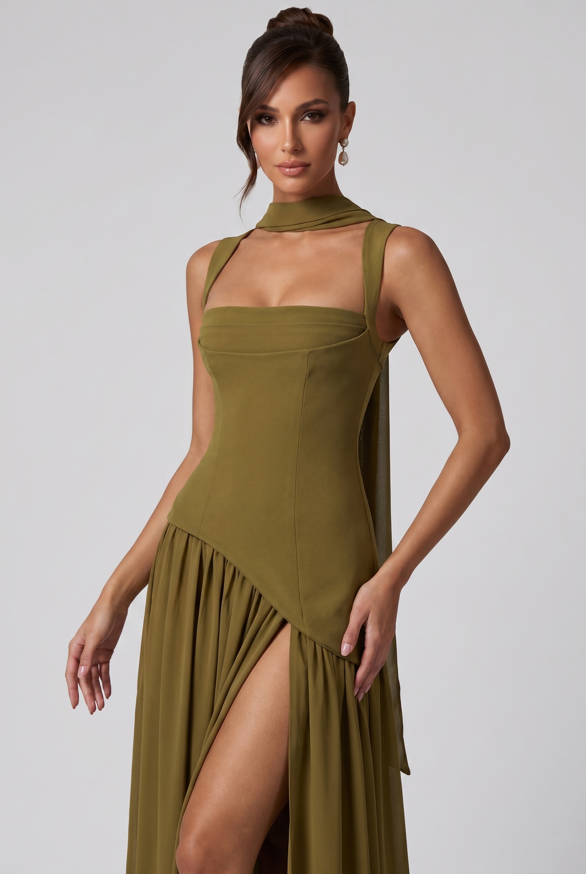 Vestido largo Tullulah - verde oliva oscuro