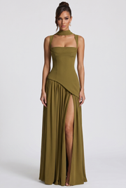 Vestido largo Tullulah - verde oliva oscuro