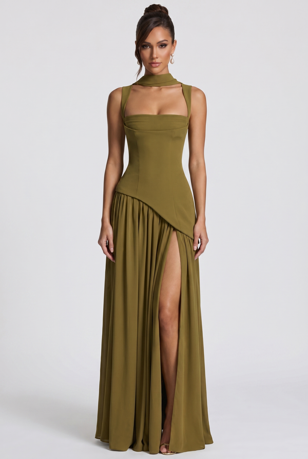 Vestido largo Tullulah - verde oliva oscuro
